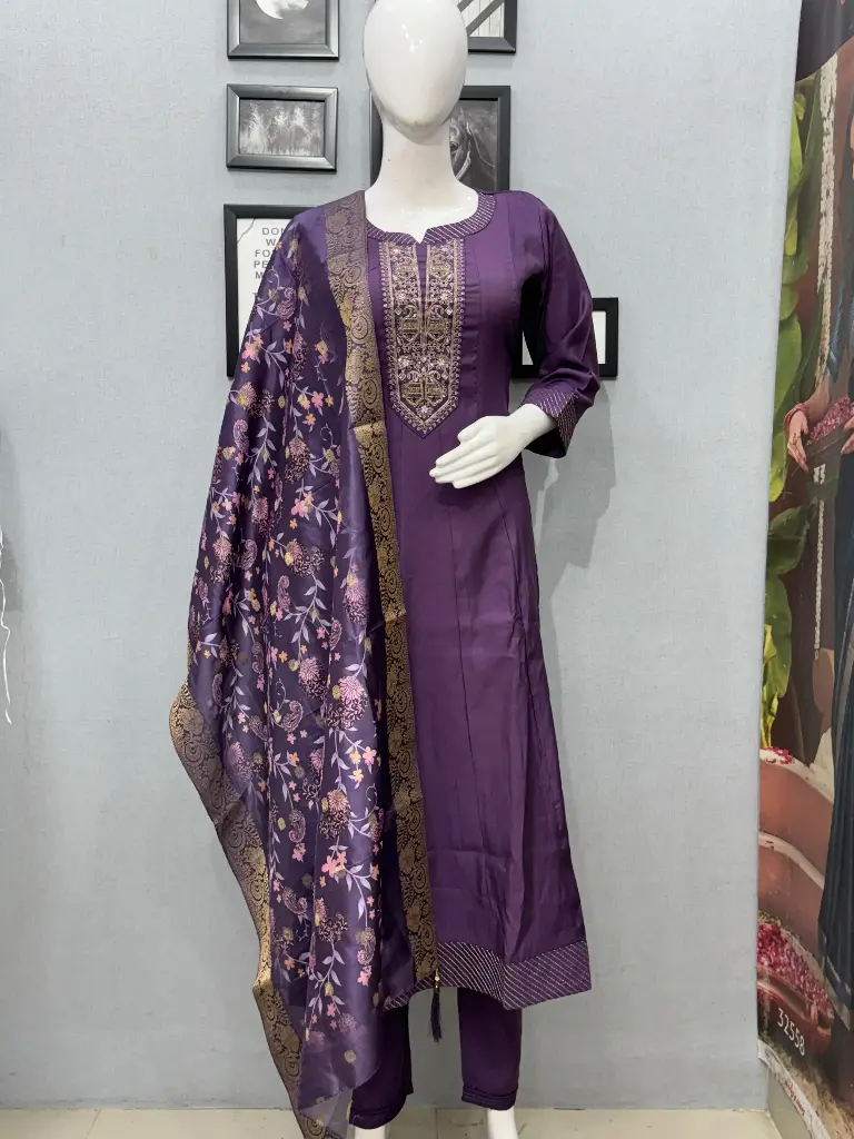 modal silk fabric with hand work & digital silk banarsi duptta